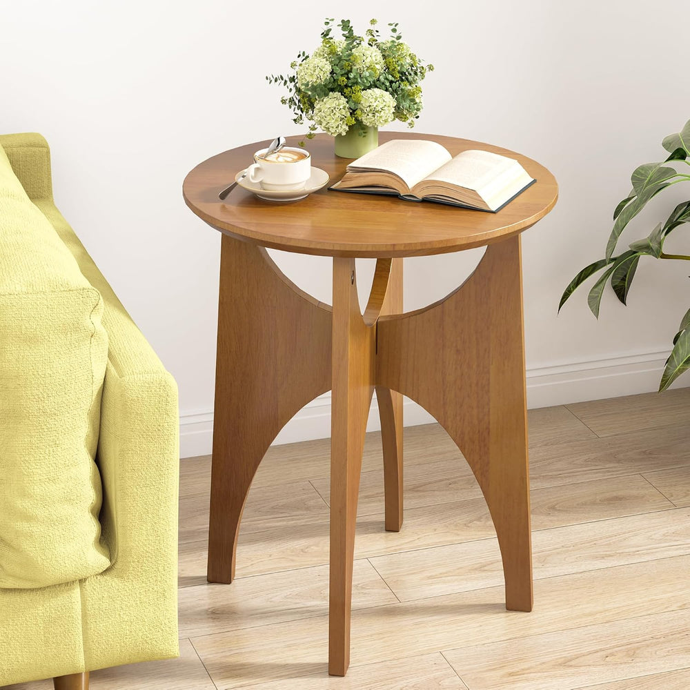 Round Side Table Living Room, Solid Wood End Table, Mid Century Modern Small ...