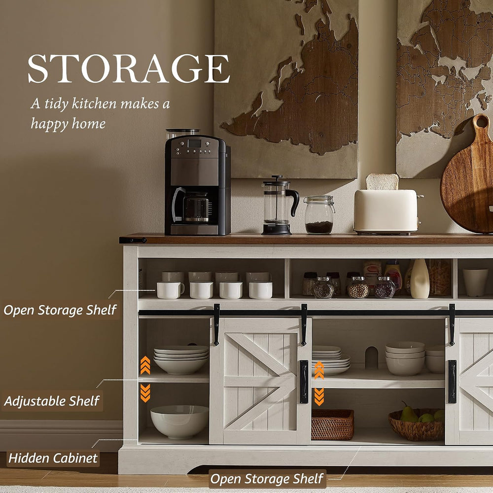 OKD 70" Farmhouse Buffet Cabinet w/Sliding Barn Door, Antique White | 2 ...