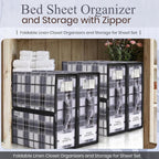 4 Pack Bed Sheet Organizer and Storage with Zipper – Linen Closet Organizers for Full, King, Queen & Twin Sheet Sets, Bedding Storage for Blankets and Duvet Covers, Black