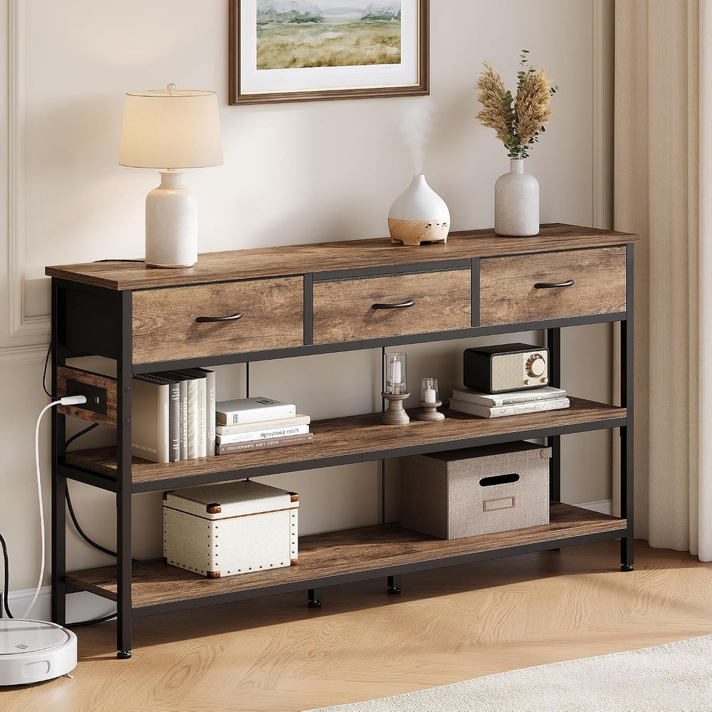 Lulive Entryway Table with Outlets, 3 Fabric Drawers, 55 in Console Table | 5...