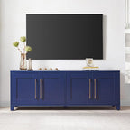 Henn&Hart TV Stand for TVs up to 75" with 2 Concealed Storage Cabinets with an Adjustable Shelf for Living Room, Family Room, or Office, Navy