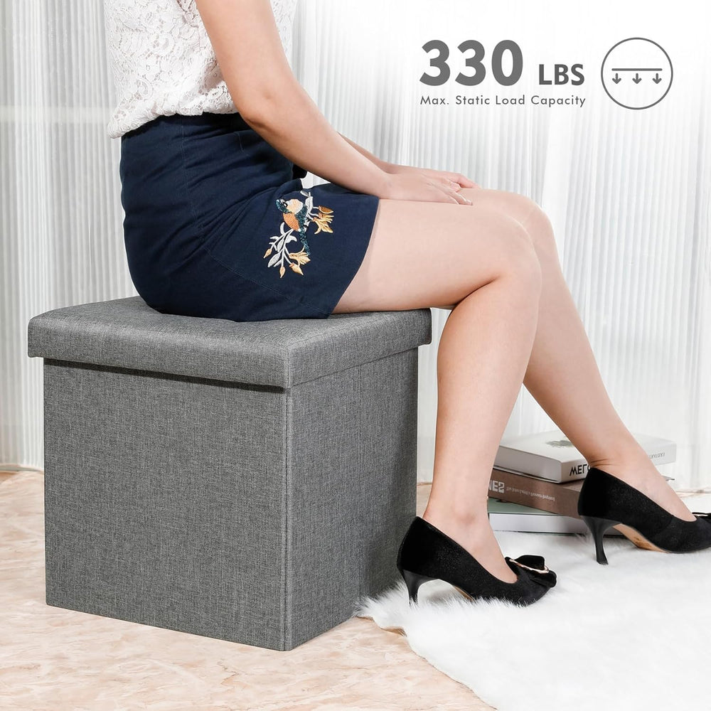 B FSOBEIIALEO Storage Ottoman with Tray, Linen Small Coffee Table Folding Foo...