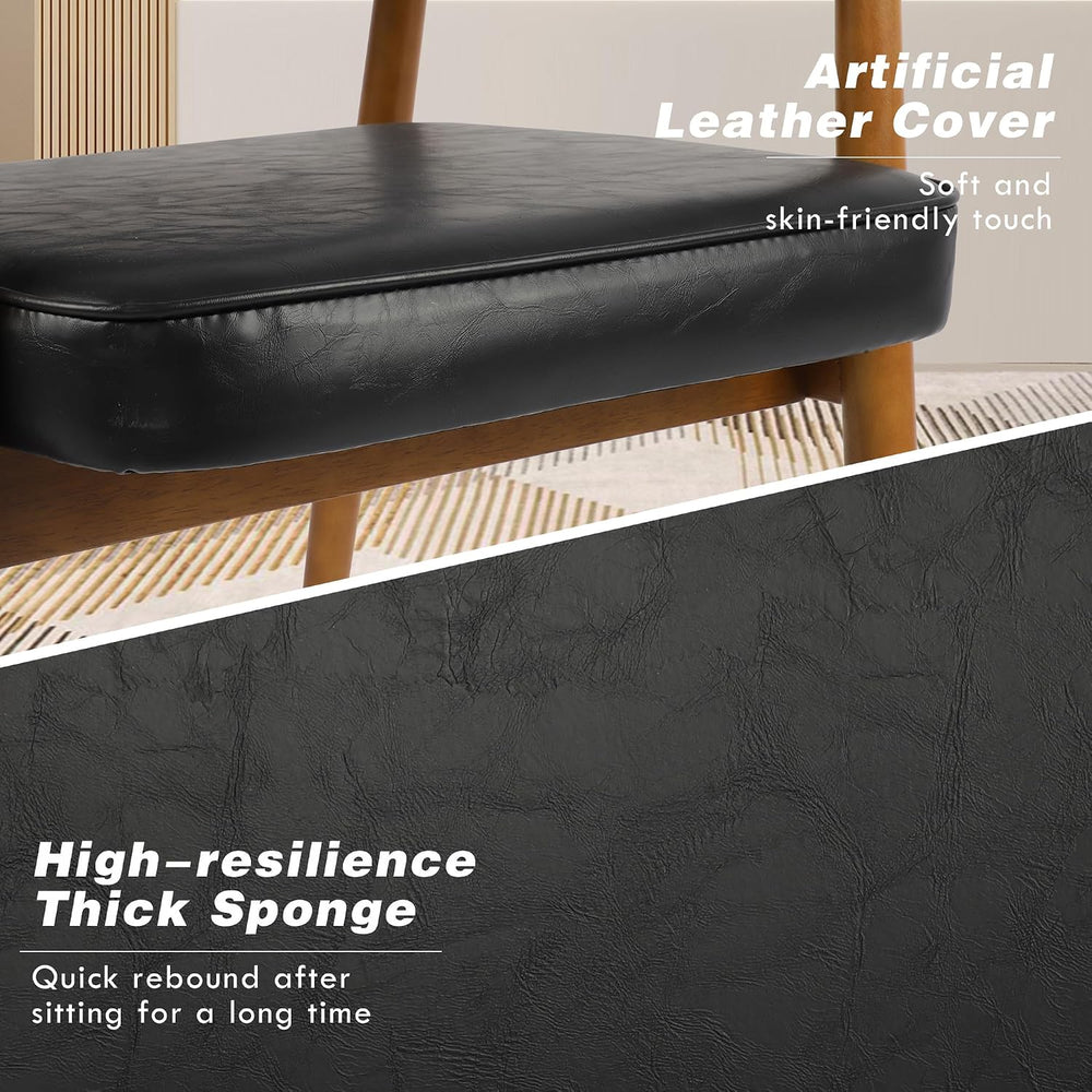 LSSPAID Mid Century Dining Chairs Set of 4, Black PU Leather with Walnut Fini...