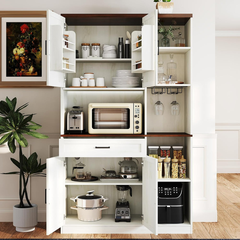 71" Kitchen Pantry Cabinet with Charging Station & LED Light,Freesta...