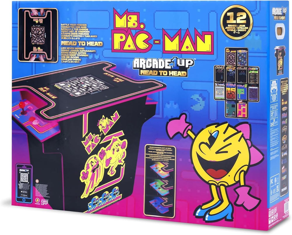 Arcade1Up Ms. PAC-MAN Head-to-Head Arcade Table, 12 Classic Games | Retro Hom...