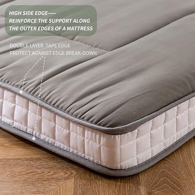 MAXYOYO Futon Mattress, Padded Japanese Floor Mattress Quilted Bed Mattress Topper, Extra Thick Folding Sleeping Pad Breathable Floor Lounger Guest Bed for Camping Couch, Dark Grey, Queen