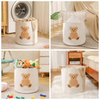 Large Blanket Baskets for Living Room, Teddy Bear Baskets Toy Storage Basket, 14" x 14" Woven Cotton Rope Basket for Kids, Toys Organizer Clothes Hamper with Embroidery, Teddy Bear Nursery Decor