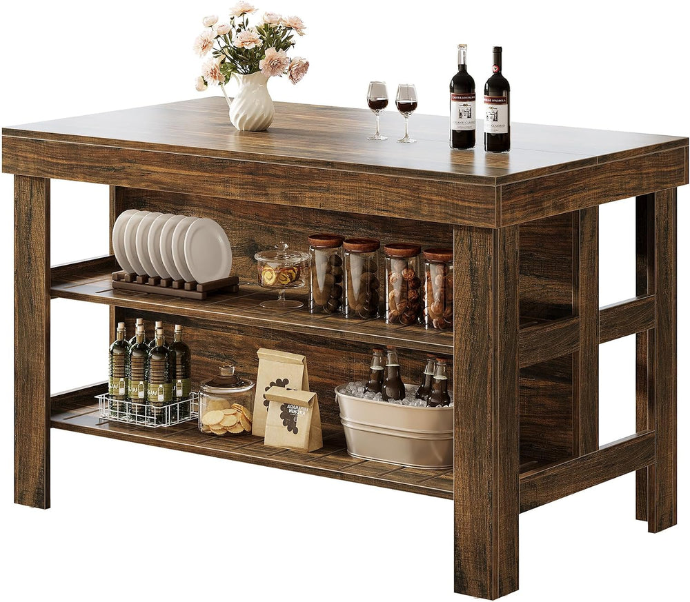 Tribesigns Kitchen Island with Seating and Storage Shelves, 55.1-Inch Breakfa...