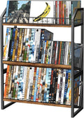 ELITEROO 3-Tier CD Storage Rack, Wood DVD Holder with 2-in-1 Assembly Design, Tilting CD Organizer Tower Holds Up to 112 CDs or 78 DVDs, Table Top DVD Display Stand for Music Enthusiasts, Rustic Brown