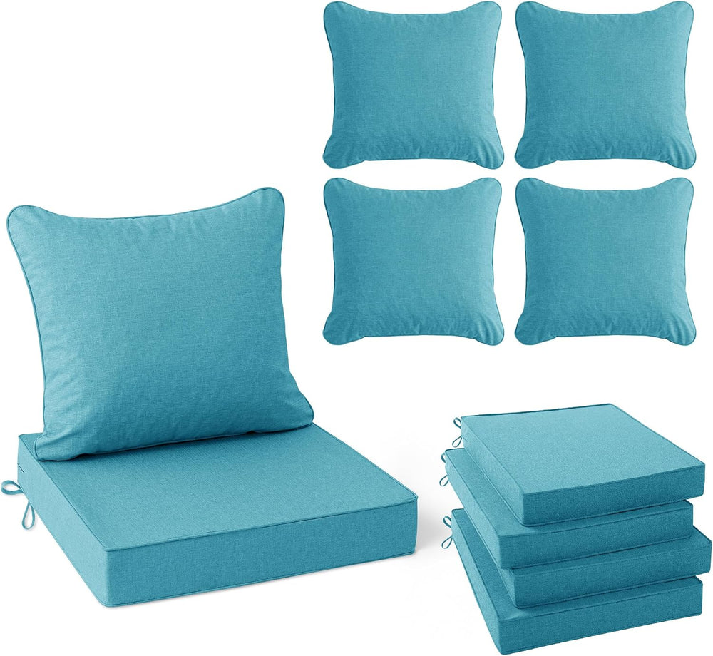 Summsun Faux Linen Outdoor Chair Cushions, Water Resistant Backrest and Deep ...