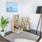 Wooden Crates, Unfinished Set of 5 Large Wood Crates with Handles, Rustic Farmhouse Wooden Crate for Decor, Wedding Birthday Home Party Living Room Kitchen Decoration