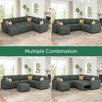 HONBAY Modular Sectional Sleeper Sofa with Pull Out Bed, Corduroy Couch with Storage Seats Ottoman, U Shaped Sectional Couches for Living Room, Green