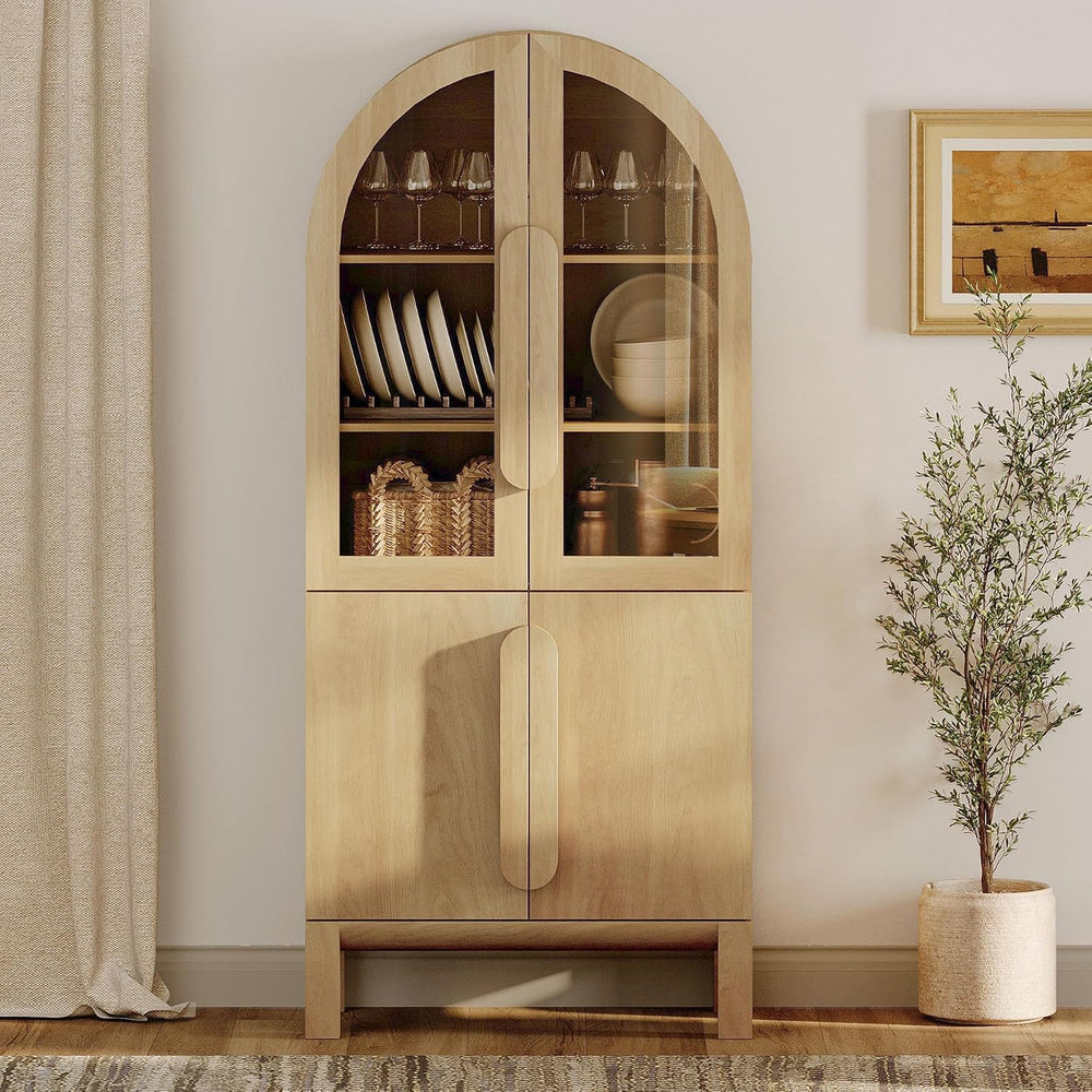 WAMPAT 71" Tall Arched Kitchen Pantry Cabinet, Oak, 1 PC