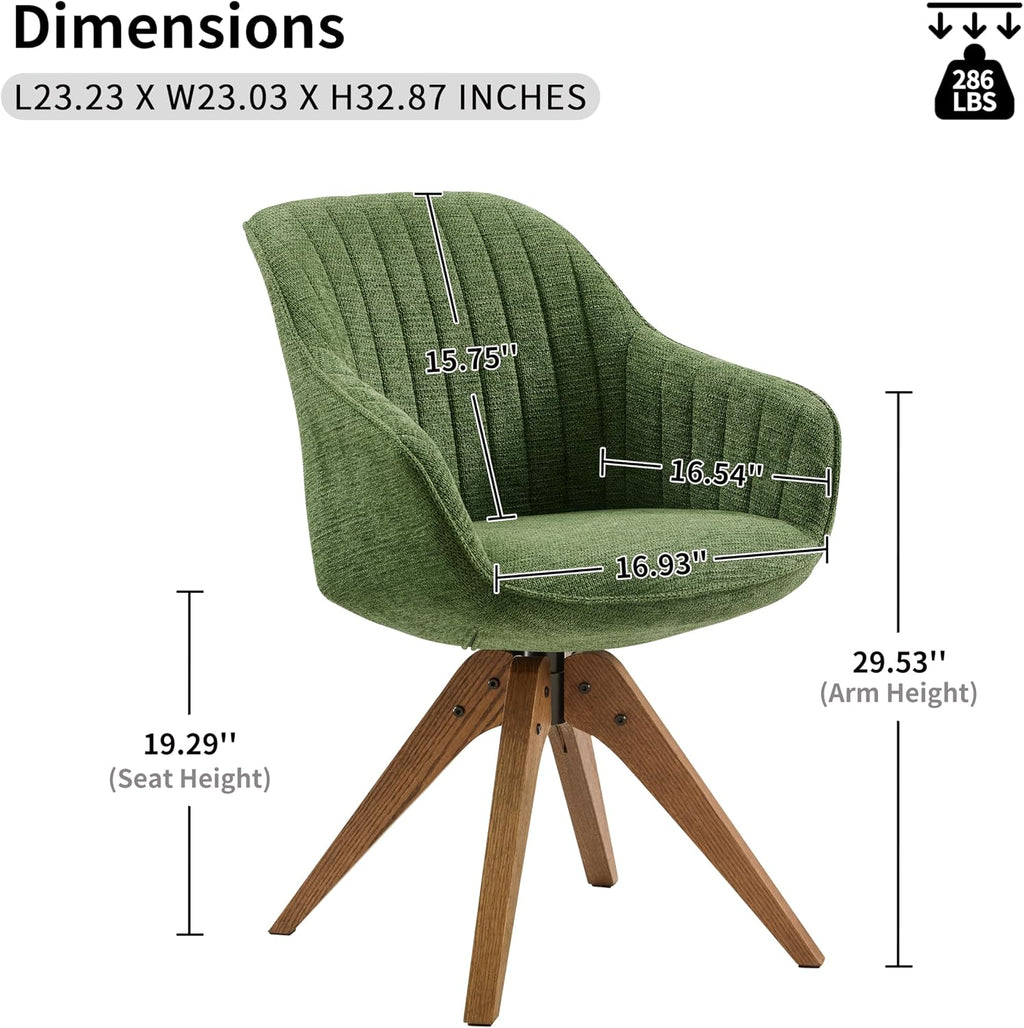 Art Leon Swivel Dining Chair, Fabric Upholstered Chair, Green | No Wheels, Oka Wood Legs, Mid-Century Modern, Upholstered, 360° Rotation, Dining Room, Kitchen
