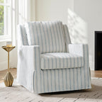 HULALA HOME Farmhouse Swivel Rocker Chair with Washable Slipcover, Blue | Swivel Rocking Accent Chair with Down Filled Cushions, Striped Fabric Upholstered Barrel Armchair for Living Room Bedroom