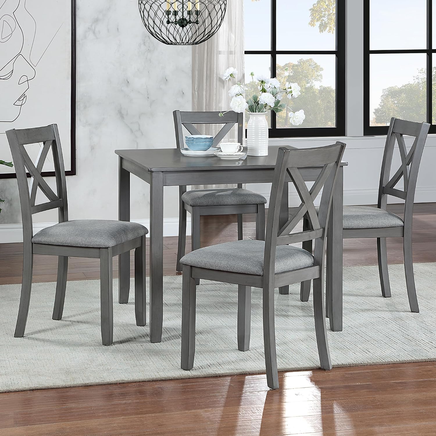 LUMISOL 5-Piece Wooden Dining Table Set with 4 Chairs, Kitchen Table Set for 4 People, Farmhouse Table and Chairs Set for Living Roo, Kitchen, Dining Room, Grey