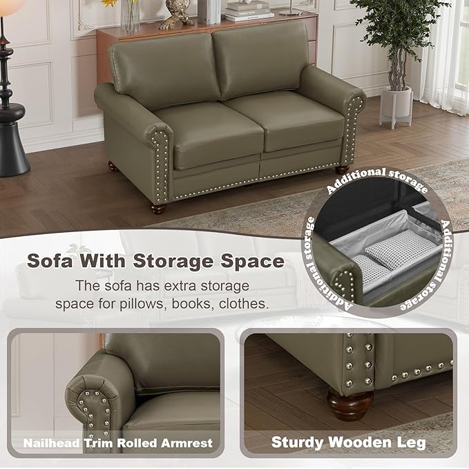 2 Piece Faux Leather Sofa Set,Modern Couch and Loveseat Sets with Storage,Mid...