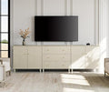 WAMPAT TV Stand Cabinets for 100+ Inches TVs, 3-in-1 Wood Media Console Table with Doors and Drawers, Modern Highboy Entertainment Center with Storage for Living Room Bedroom, Beige Linen