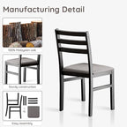 Livinia Seattle Modern Farmhouse Kitchen Dining Room Chair Set of 2, Solid Wood Fabric Upholstered Cushion Seat Wood Ladder Back Chairs (Black)