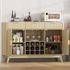 Wine Bar Cabinet with 3 Drawers，Home Liquor Cabinets with Wine and Glasss Rack, Fluted Coffee Bar Cabinet with Adjustable Shelves, Buffet Sideboard for Kitchen,Living Room, Dining Room, Entryway