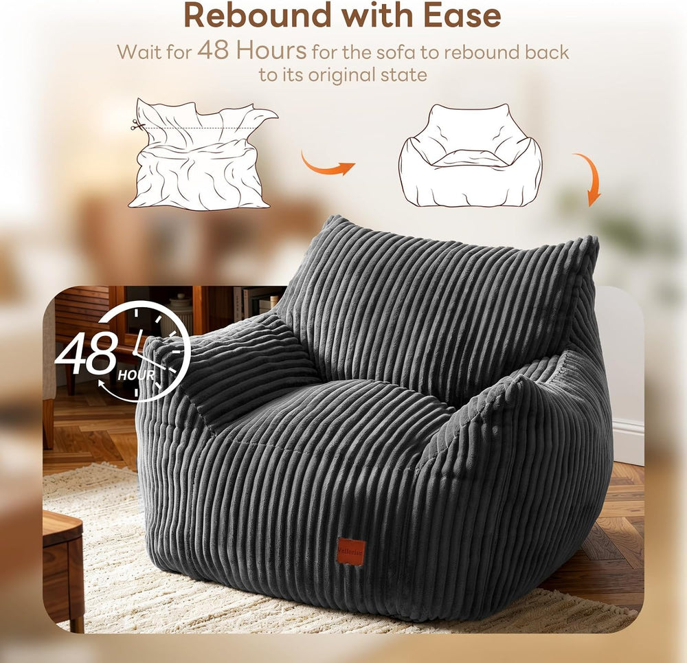 Giant Bean Bag Chair, Oversized Bean Bag Couch for Adults | Fluffy Corduroy B...