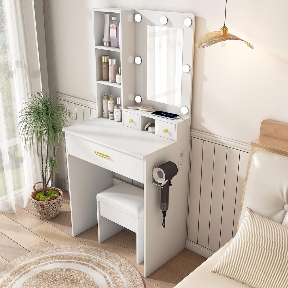 Vanity Table Set Adjustable White Modern Contemporary for Bedroom Furniture
