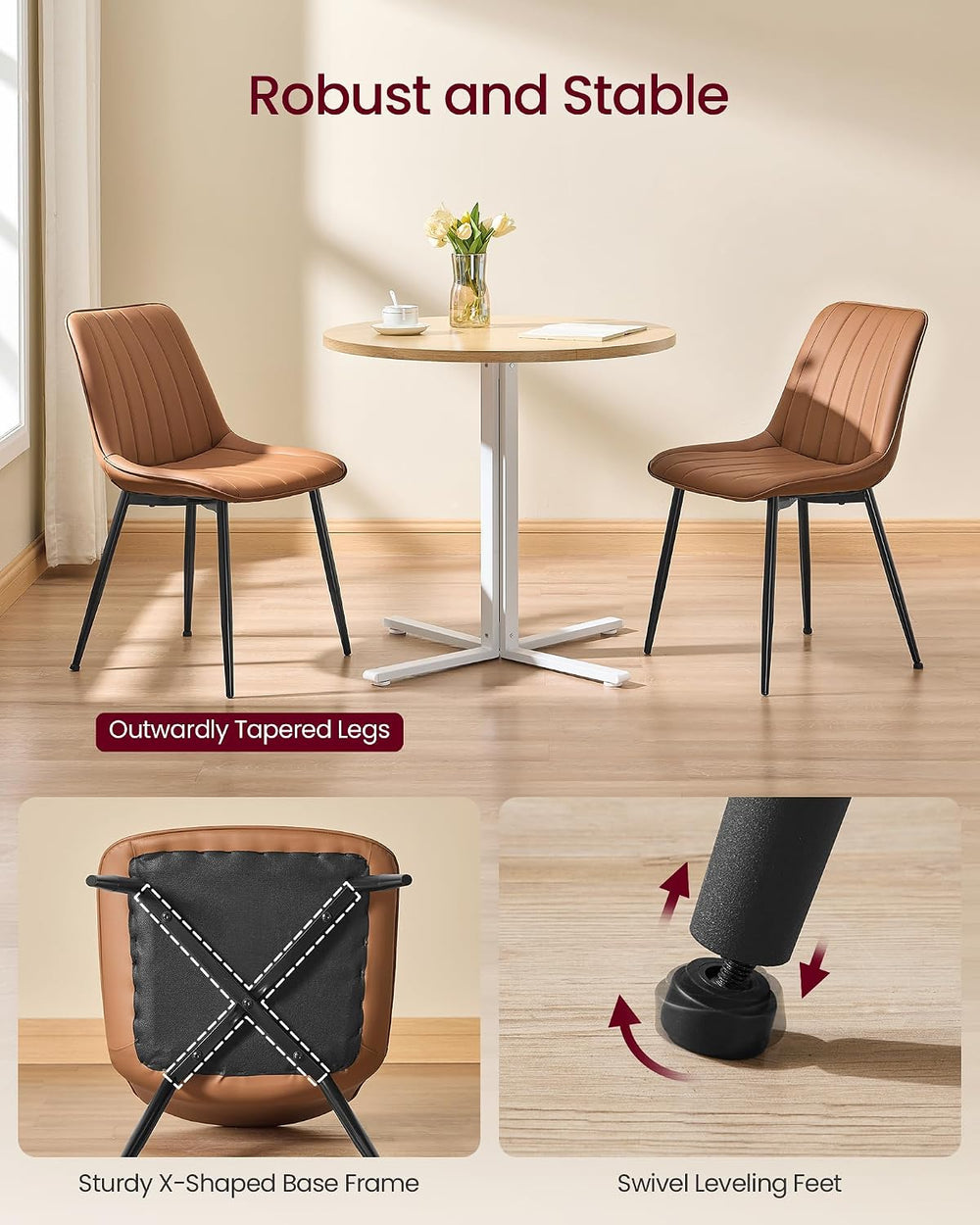 VASAGLE Dining Chairs Set of 2, Upholstered Kitchen Chairs, Synthetic Leather...