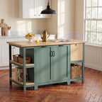 Christopher Knight Home Aaron 58" Kitchen Island with Storage, Modern Island Table for Kitchen, Storage Cabinet with Open Shelves, Wooden Kitchen Prep Table, Coffee Station Cabinet, Green+Natural