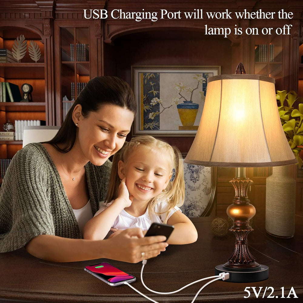 Touch Control Traditional Table Lamp Set of 2, Vintage Bedside Lamps with Dua...