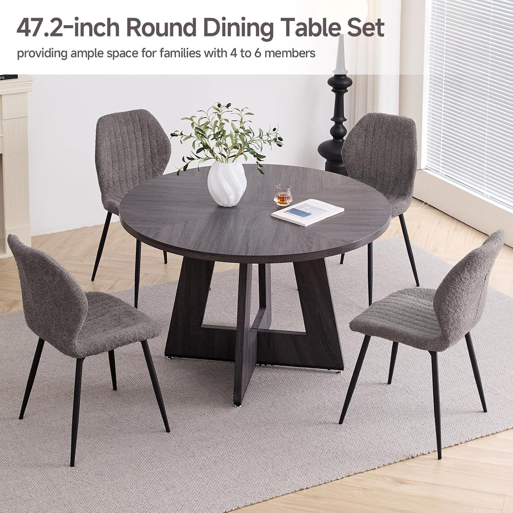 Round Dining Table Set for 4, Kitchen Table and Chairs | Wooden Cross Base, B...
