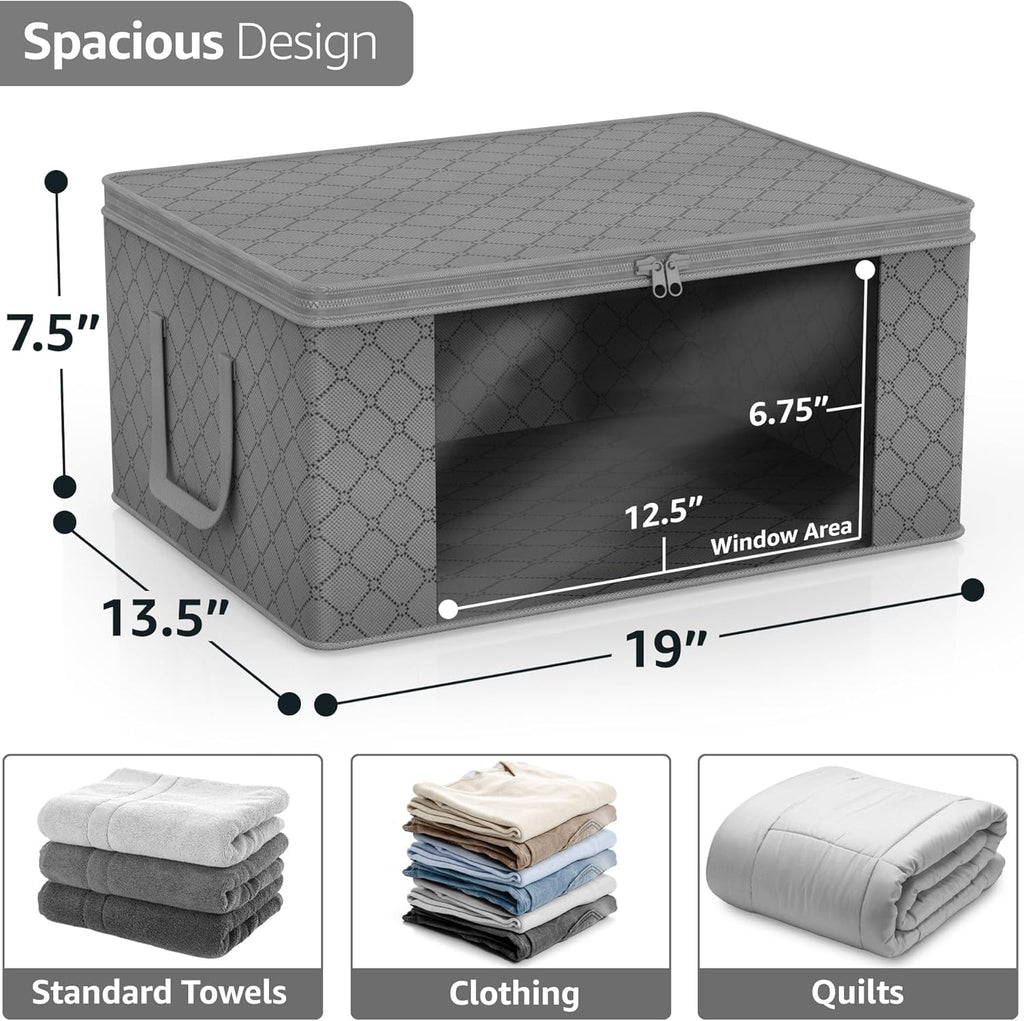 Sorbus Medium Clothes Storage Bags - Foldable Blanket Storage Bins for Organizing Bedroom, Closet, Clothing, Comforter, Organization with Clear Window, Lids and Carry Handles - Set of 6