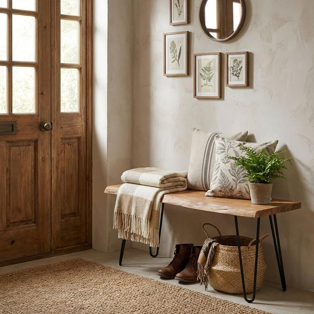 Alaterre Furniture Live Edge Wood Bench with Hairpin Metal Legs - Industrial ...