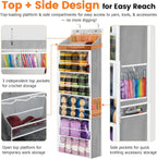 Yarn Storage Organizer, Grey Yarn Holder Over the Door Hanging Crochet Kit Storage with 5 Zippered Compartments, Large Capacity Sewing Organizer Gifts for Knitters Needles Crochet Hooks
