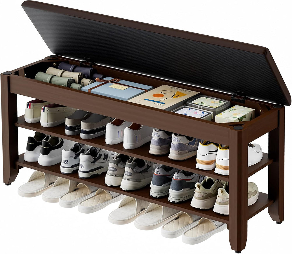 Homleke 39.4" Wide Solid Wood Shoe Rack Bench with Flip-Top Storage | 2-...