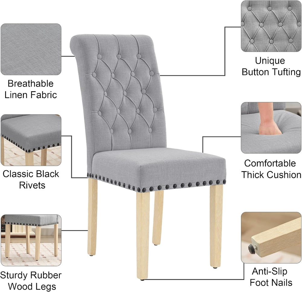 LOULENS Fabric Dining Chairs Set of 2, Modern Linen Upholstered Parson Chairs...