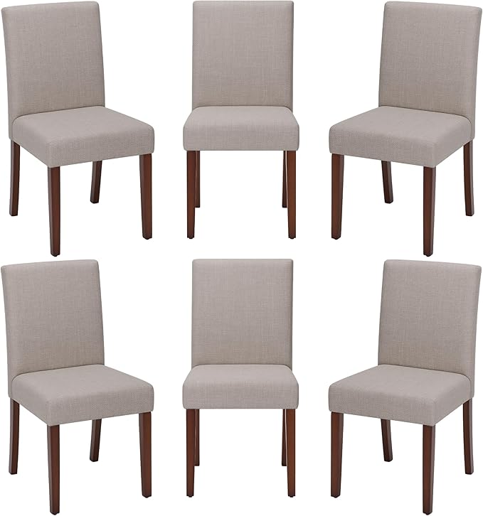 Upholstered Dining Chairs Set of 6, Modern Fabric Dining Room Chair, Wooden Dining Chair, Kitchen Side Chairs, Farmhouse Dinner Chair with High Back for Kitchen, Brown