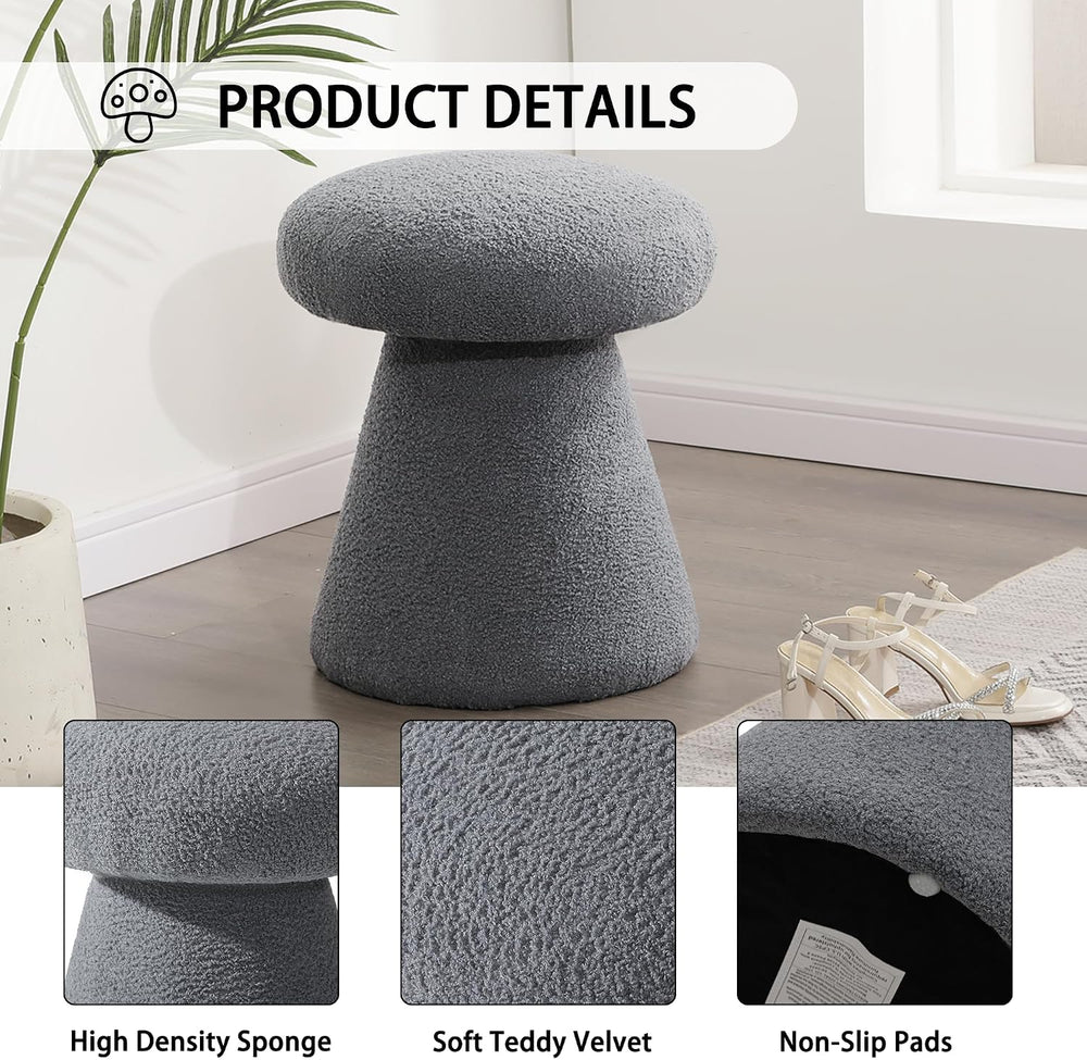 Homebeez Mushroom Ottoman Foot Stool, 18 inch Teddy Fleece Small Footrest, Ro...