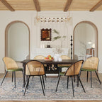 TYBOATLE Green Rattan Dinner Chairs Set of 4 with Faux Leather Cushion, Modern Dining Room Chairs w/Adjustable Foot Pads, Kitchen Boho Mid Century Upholstered