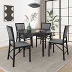 VECELO Folding Chairs Set of 4 with Cushion, Foldable Padded Seats with Heavy Duty Metal Frame for Kitchen/Dining/Living Room, No Assembly & Space Saving Design, Gray & Black