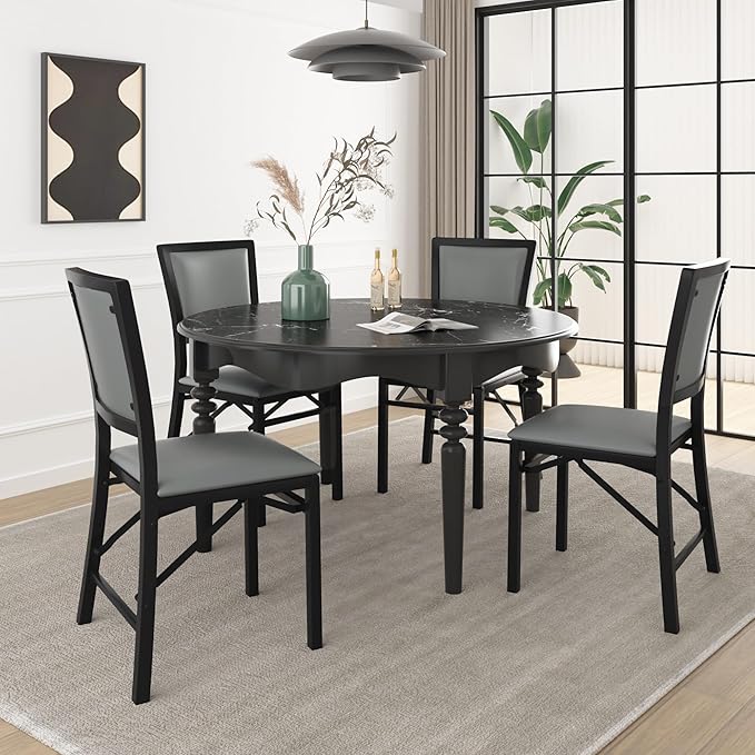 VECELO Folding Chairs Set of 2 with Cushion, Foldable Padded Seats with Heavy Duty Metal Frame for Kitchen/Dining/Living Room, No Assembly & Space Saving Design, Grey