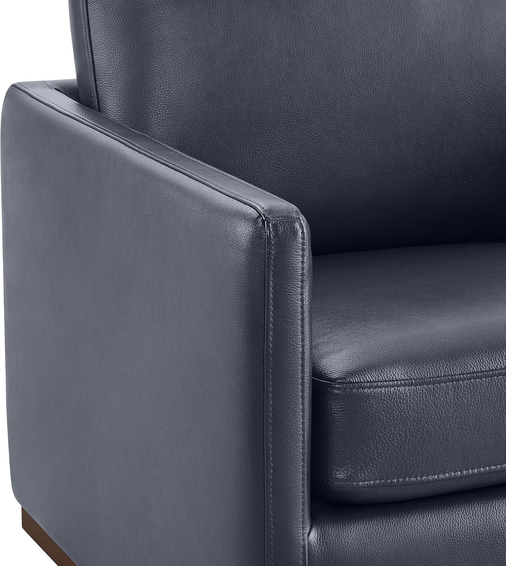 CHITA Genuine Leather Swivel Chair, Wood Frame, Fully Assembled, Navy