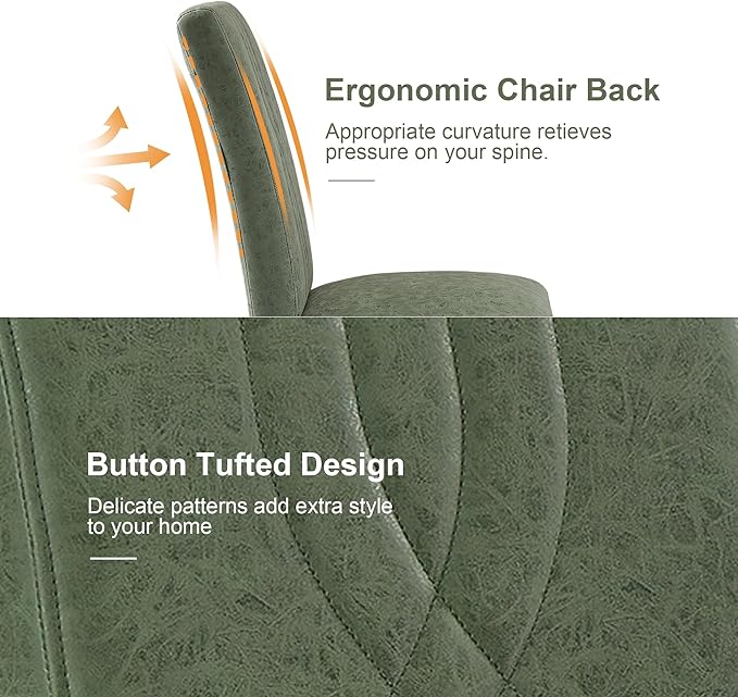 VECELO Upholstered Dining Chairs Set of 2, Modern PU Leather and Solid Wood Legs & High Back for Kitchen/Living Room- Green
