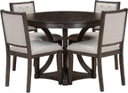 Ball & Cast Retro Dining Table Set for 4 with 4 Upholstered Chairs,5-Piece Wooden Living Room Furniture W/ 42" Round Extendable Kitchen Desk,for Small Space,Apartment,Dining Room,Espresso