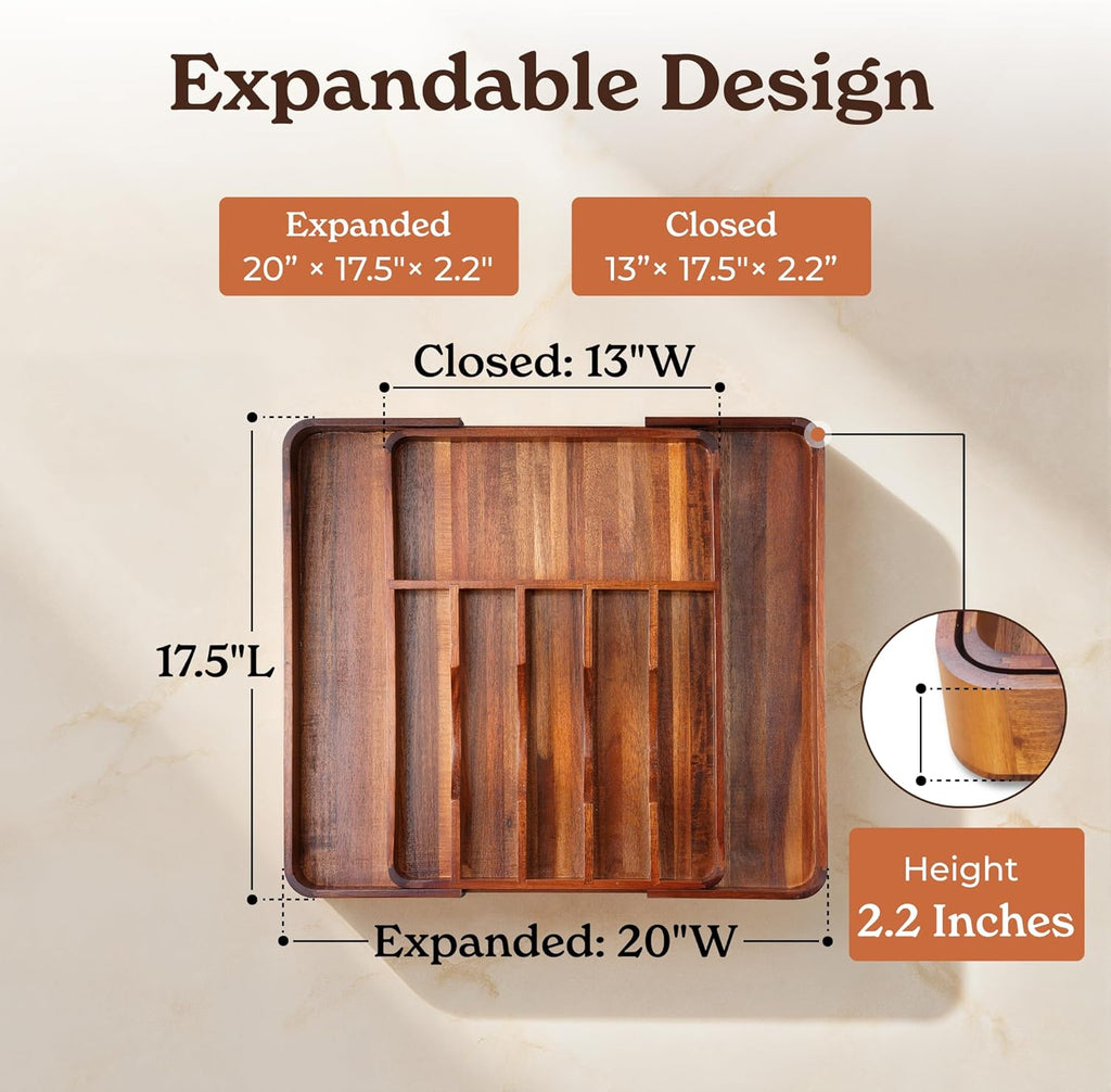 SMIRLY Silverware Drawer Organizer – Bamboo Kitchen Drawer Organizer, Adjustable Utensil Holder and Cutlery Tray, Drawer Dividers for Flatware and Kitchen Utensils