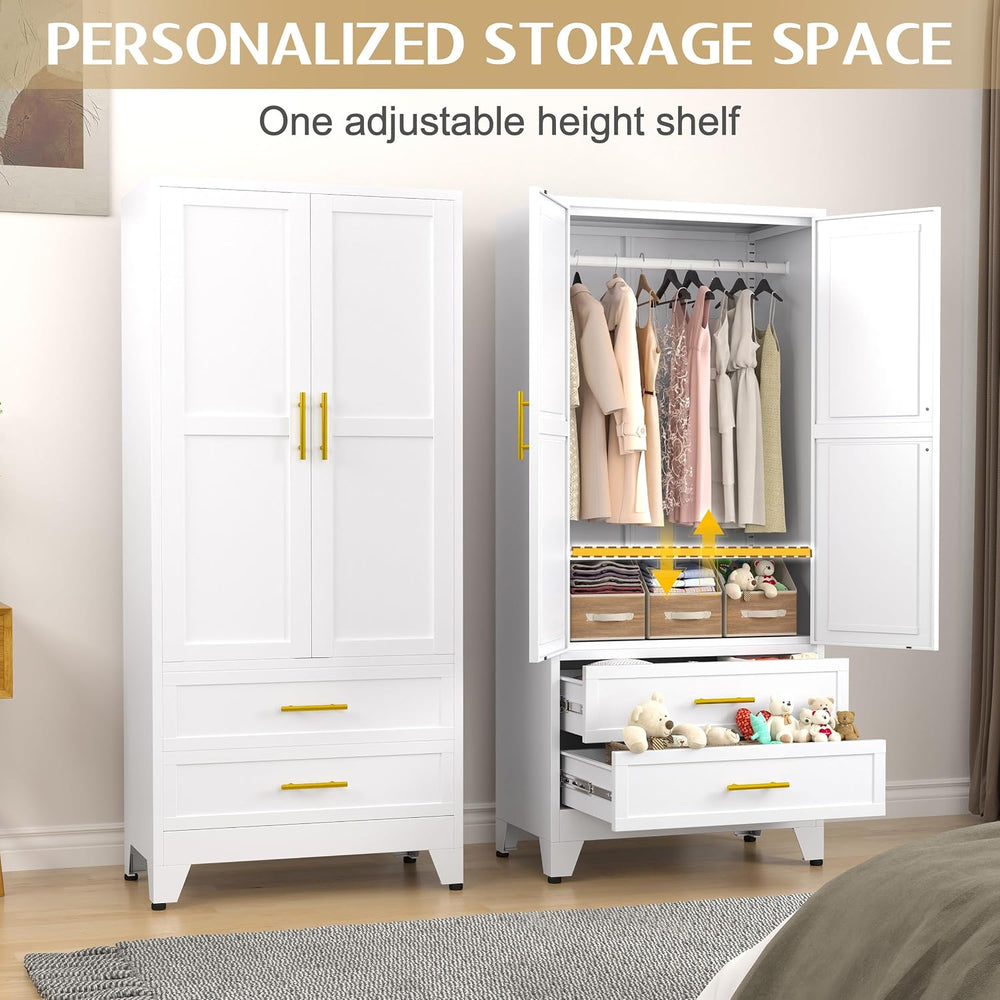 GAIOUS Metal Wardrobe Cabinet with Hanging Rod, Clothing Storage Cabinets