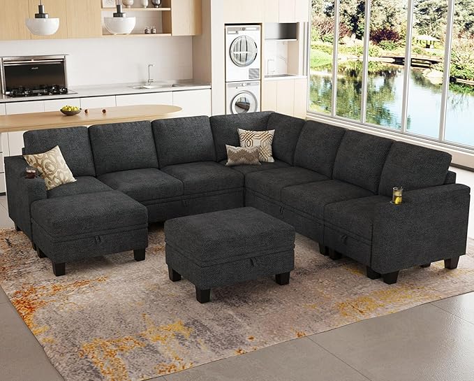 Belffin Modular Sectional Sofa Couch with Storage U Shape Convertible Corner Couches for Living Room Dark Grey Couch