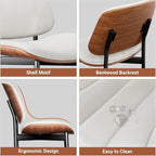Dining Chairs Set of 4, Dining Room and Kitchen Chairs, Mid Century Modern Accent Chair, Upholstered PU Leather Chairs for Vanity with Walnut Bentwood and Metal Legs, Beige
