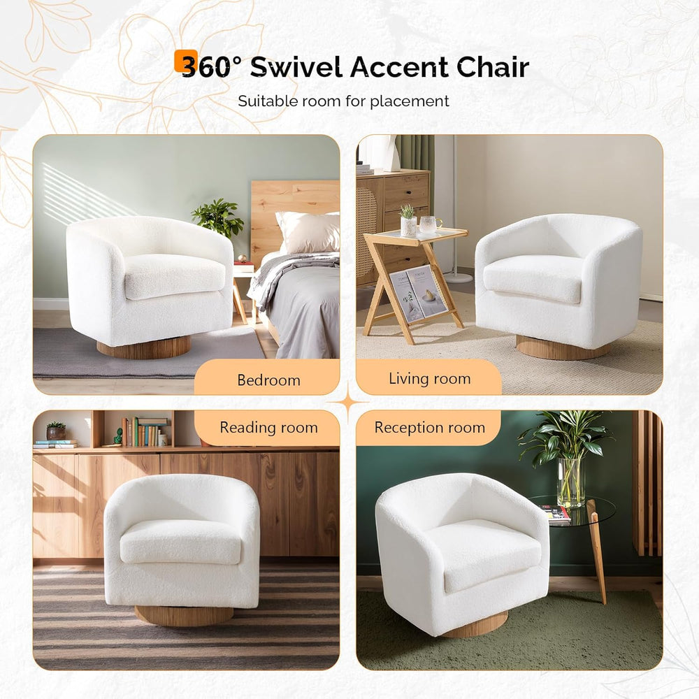 VINGLI 360°Swivel Accent Chair with Engineered Wood Base and Removable Cushio...