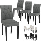 Upholstered Dining Chairs Set of 4, Button Tufted Parsons Dining Chair with Solid Wood Legs, Modern Fabric Side Chair for Dining Room/Kitchen/Restaurant/Hotel- Grey