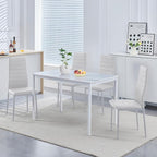 PU Dining Chairs Set of 4, Modern Kitchen & Dining Room Chairs Faux Leather Upholstered Dinner Chairs with Metal Legs for Small Space (White, Horizontal line)